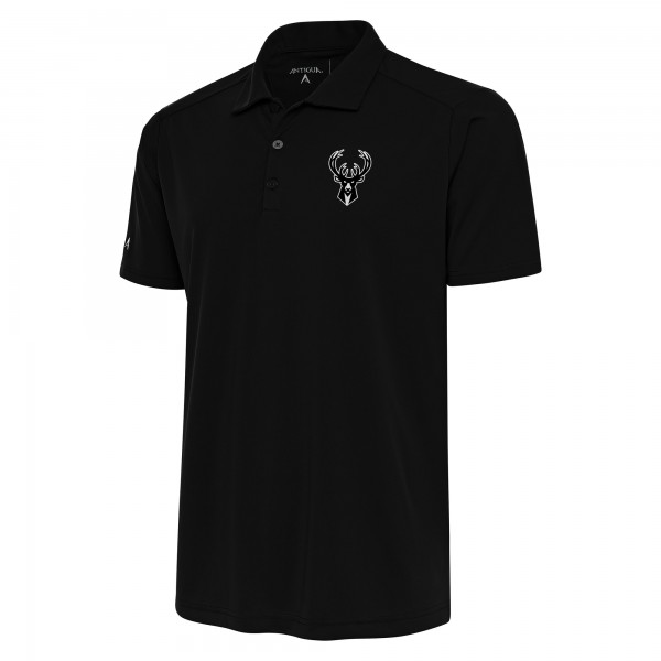 Milwaukee Bucks Antigua Black Metallic Logo Tribute Desert Dry Polo