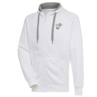 Miami Heat Antigua White Metallic Logo Victory Raglan Full-Zip Hoodie