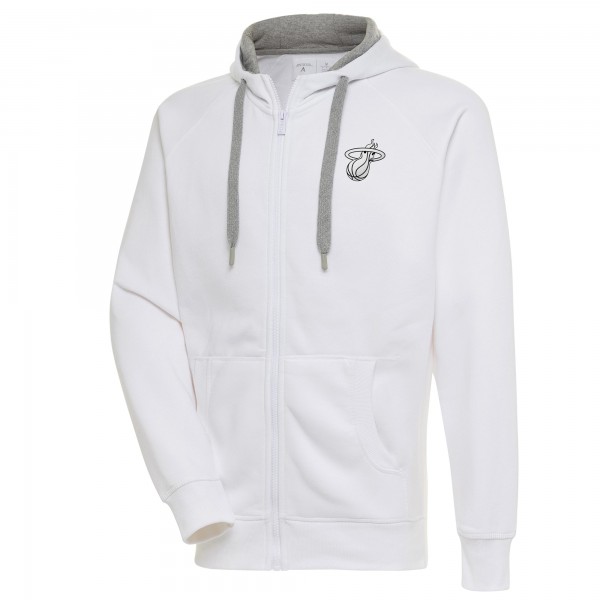 Miami Heat Antigua White Metallic Logo Victory Raglan Full-Zip Hoodie
