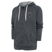 Milwaukee Bucks Antigua Charcoal Metallic Logo Victory Raglan Full-Zip Hoodie