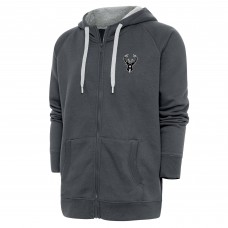 Milwaukee Bucks Antigua Charcoal Metallic Logo Victory Raglan Full-Zip Hoodie