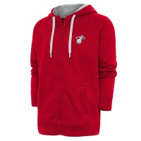 Miami Heat Antigua Red Metallic Logo Victory Raglan Full-Zip Hoodie