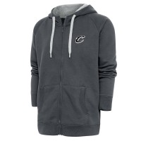 Cleveland Cavaliers Antigua Charcoal Metallic Logo Victory Raglan Full-Zip Hoodie