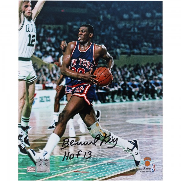 Bernard King New York Knicks Autographed Fanatics Authentic 8 x 10 Driving Vs. Boston Celtics Photograph with HOF 13 Inscription