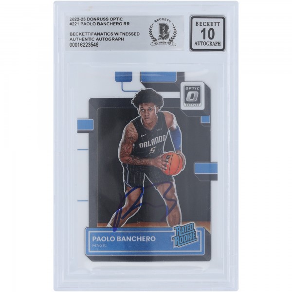 Paolo Banchero Orlando Magic Autographed 2022-23 Panini Donruss Optic Rated Rookie #221 Beckett Fanatics Witnessed Authenticated 10 Rookie Card