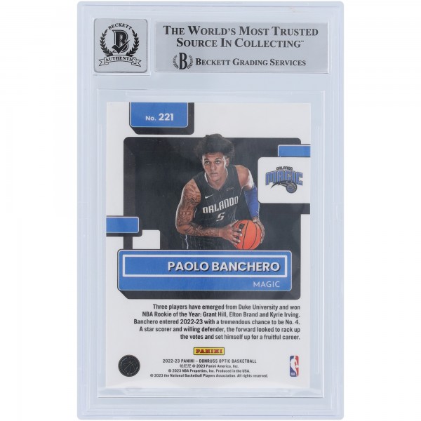 Paolo Banchero Orlando Magic Autographed 2022-23 Panini Donruss Optic Rated Rookie #221 Beckett Fanatics Witnessed Authenticated 10 Rookie Card