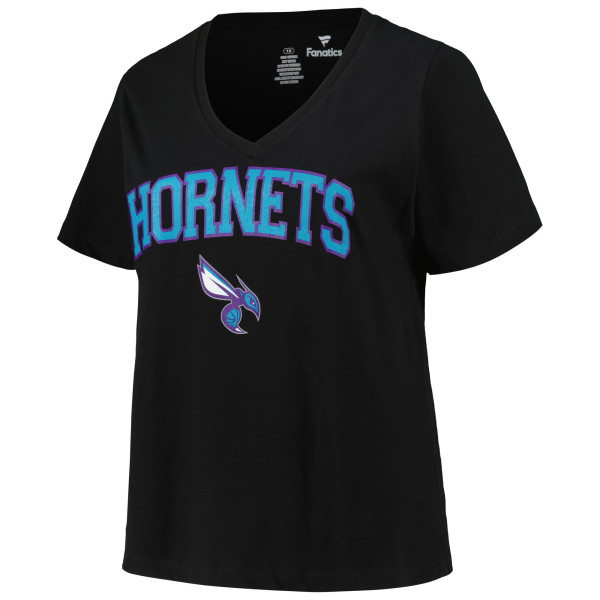 Женская футболка Charlotte Hornets Profile Black Plus Size Arch Over Logo V-Neck