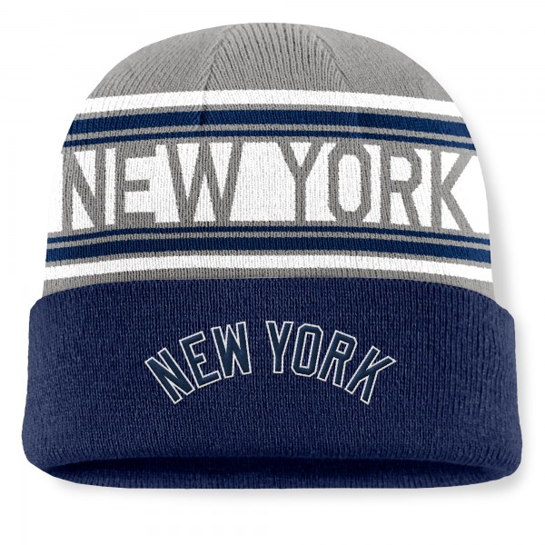 New York Yankees Fanatics Navy Fundamental Team Stripe Cuffed Knit Hat