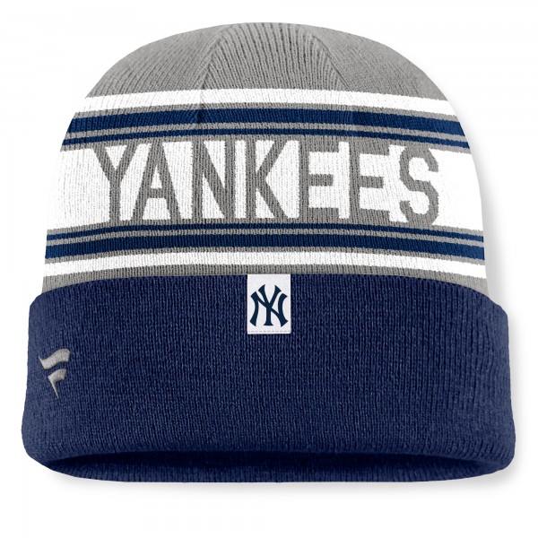 New York Yankees Fanatics Navy Fundamental Team Stripe Cuffed Knit Hat