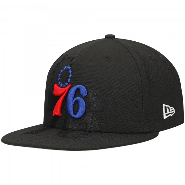Бейсболка Philadelphia 76ers New Era Black Blackout Shadow Logo 59FIFTY