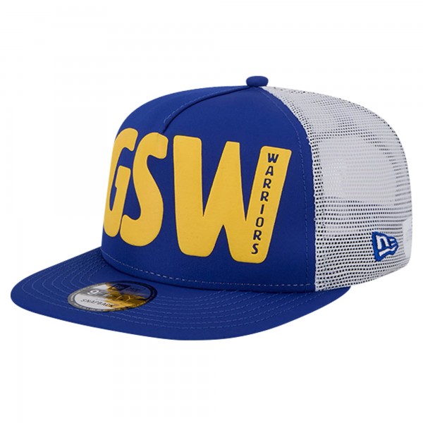 Бейсболка Golden State Warriors New Era Puff Print Team Code A-Frame 9FIFTY Trucker - Royal
