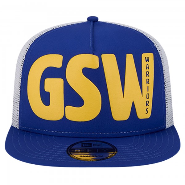 Бейсболка Golden State Warriors New Era Puff Print Team Code A-Frame 9FIFTY Trucker - Royal