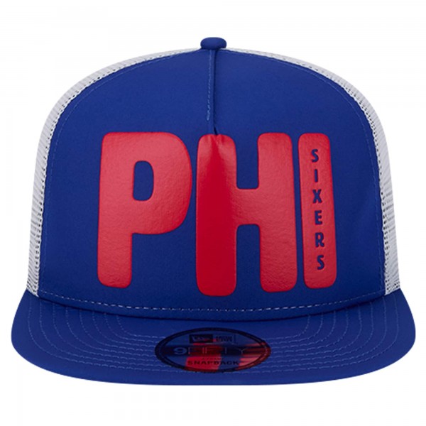 Бейсболка Philadelphia 76ers New Era Royal Puff Print Team Code A-Frame 9FIFTY Trucker Snapback
