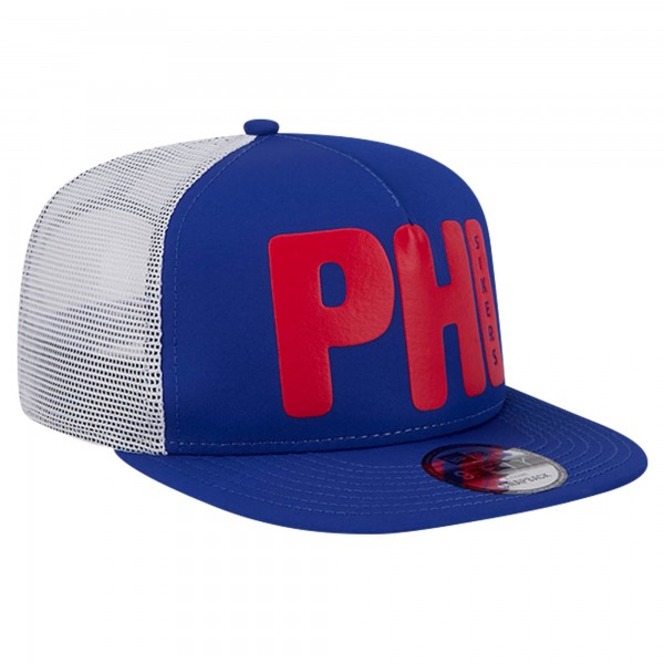 Бейсболка Philadelphia 76ers New Era Royal Puff Print Team Code A-Frame 9FIFTY Trucker Snapback