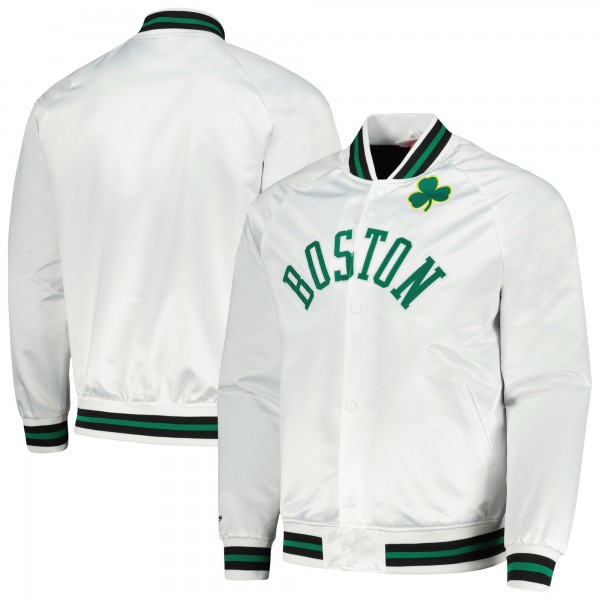 Бомбер Boston Celtics Mitchell & Ness Hardwood Classics Throwback Wordmark Raglan - White