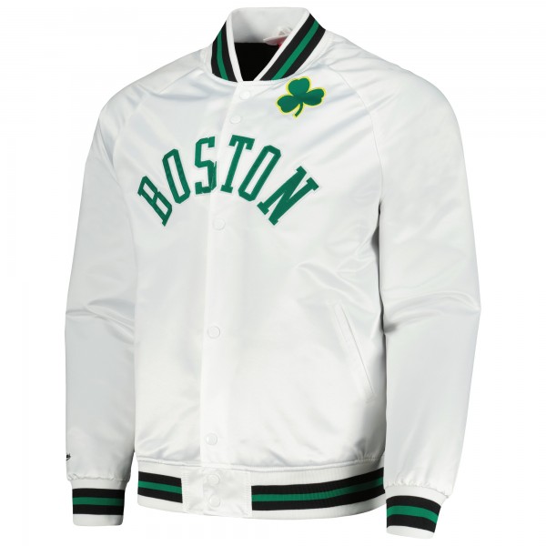 Бомбер Boston Celtics Mitchell & Ness Hardwood Classics Throwback Wordmark Raglan - White
