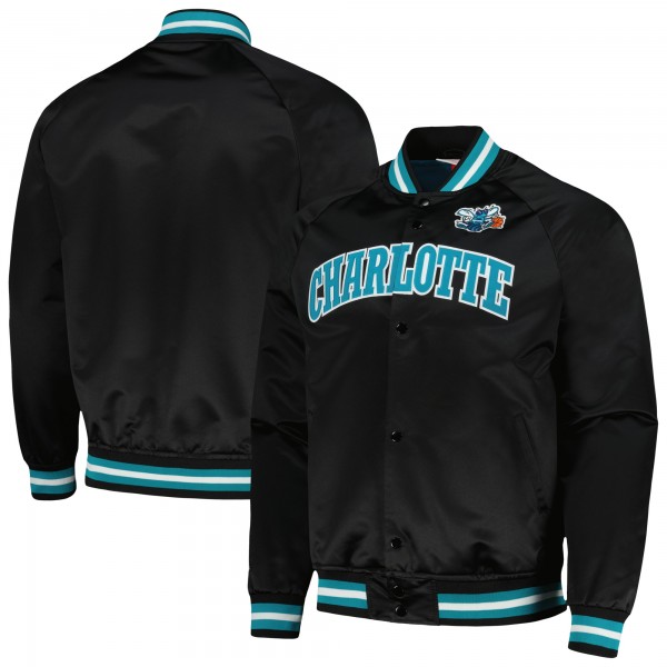 Бомбер Charlotte Hornets Mitchell & Ness Hardwood Classics  Throwback Wordmark Raglan - Black