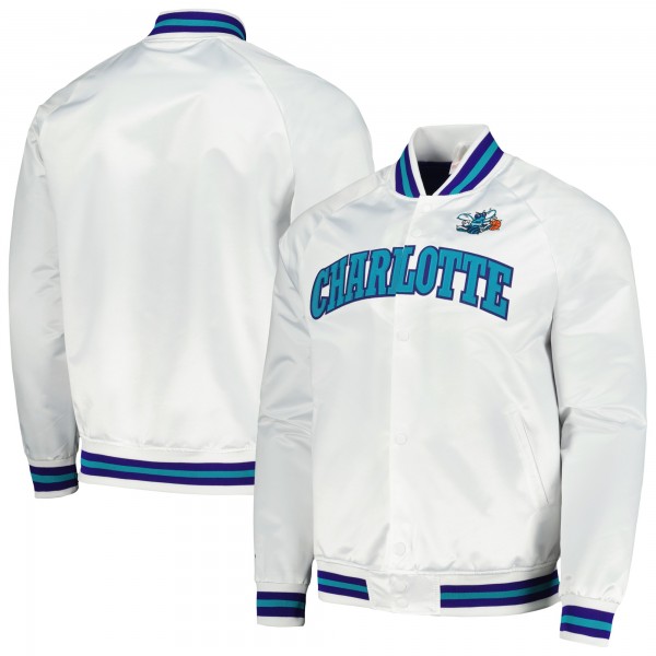 Бомбер Charlotte Hornets Mitchell & Ness Hardwood Classics  Throwback Wordmark Raglan - White