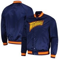 Бомбер Golden State Warriors Mitchell & Ness Hardwood Classics  Throwback Wordmark Raglan - Navy