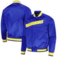 Бомбер Golden State Warriors Mitchell & Ness Hardwood Classics  Throwback Wordmark Raglan - Royal