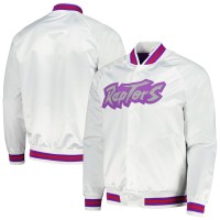 Toronto Raptors Mitchell & Ness White Hardwood Classics Throwback Wordmark Raglan Full-Snap Jacket