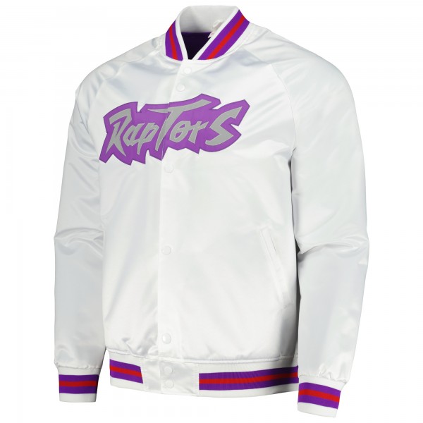 Toronto Raptors Mitchell & Ness White Hardwood Classics Throwback Wordmark Raglan Full-Snap Jacket
