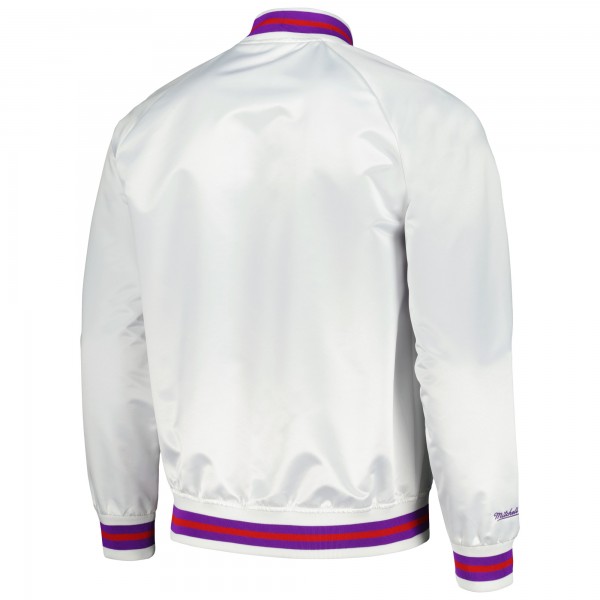 Toronto Raptors Mitchell & Ness White Hardwood Classics Throwback Wordmark Raglan Full-Snap Jacket