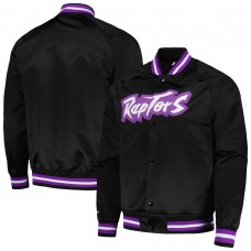 Toronto Raptors Mitchell & Ness Black Hardwood Classics Throwback Wordmark Raglan Full-Snap Jacket