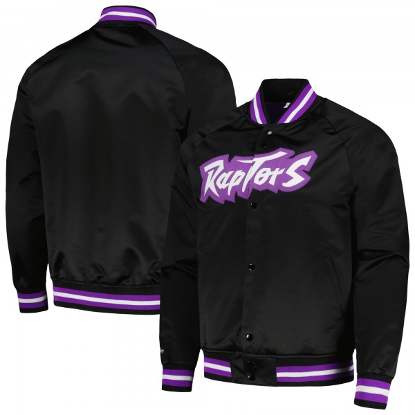 Toronto Raptors Mitchell & Ness Black Hardwood Classics Throwback Wordmark Raglan Full-Snap Jacket