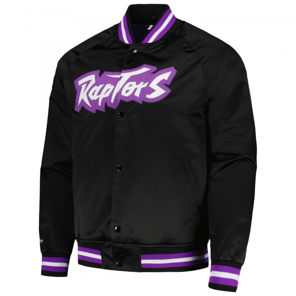Toronto Raptors Mitchell & Ness Black Hardwood Classics Throwback Wordmark Raglan Full-Snap Jacket
