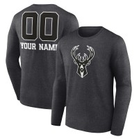 Футболка с длинным рукавом Milwaukee Bucks Personalized Name & Number Monochrome - Charcoal