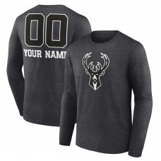 Футболка с длинным рукавом Milwaukee Bucks Personalized Name & Number Monochrome - Charcoal