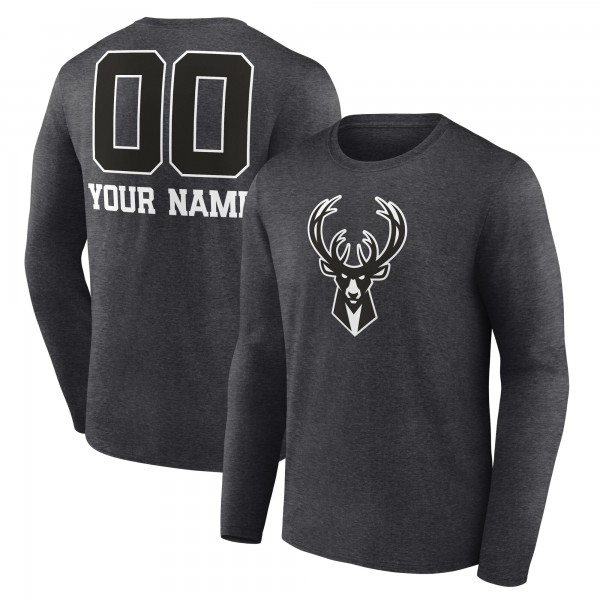 Футболка с длинным рукавом Milwaukee Bucks Personalized Name & Number Monochrome - Charcoal