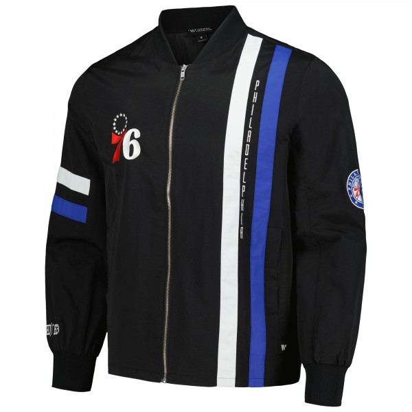 Unisex Philadelphia 76ers The Wild Collective Black Stitch Applique Full-Zip Bomber Jacket