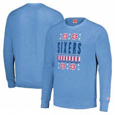 Unisex Philadelphia 76ers Homage Light Blue Holiday Raglan Pullover Sweatshirt