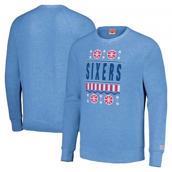 Unisex Philadelphia 76ers Homage Light Blue Holiday Raglan Pullover Sweatshirt