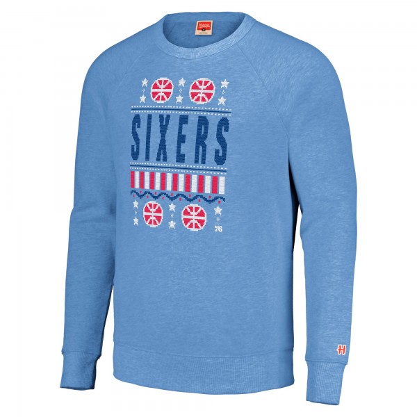Unisex Philadelphia 76ers Homage Light Blue Holiday Raglan Pullover Sweatshirt