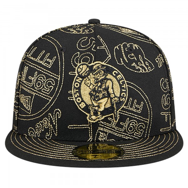 Бейсболка Boston Celtics New Era 59FIFTY Day Allover Print Stencil - Black