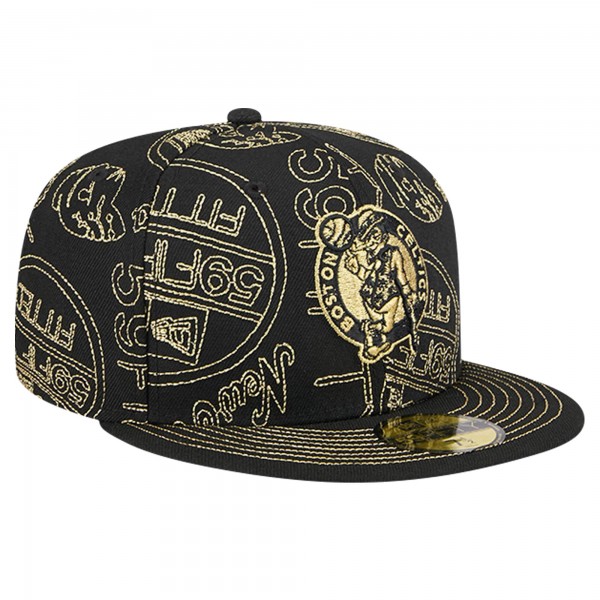 Бейсболка Boston Celtics New Era 59FIFTY Day Allover Print Stencil - Black