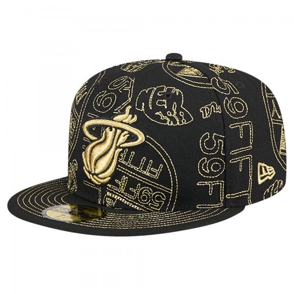 Бейсболка Miami Heat New Era Black 59FIFTY Day Allover Print Stencil