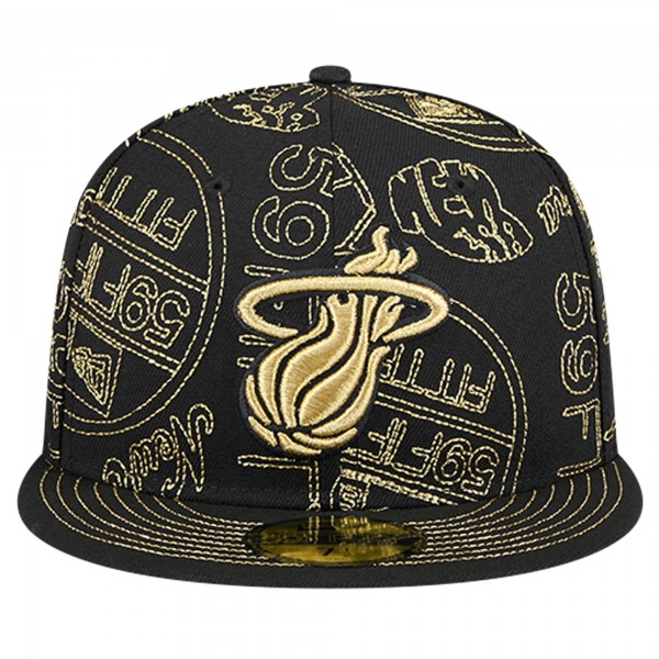 Бейсболка Miami Heat New Era Black 59FIFTY Day Allover Print Stencil