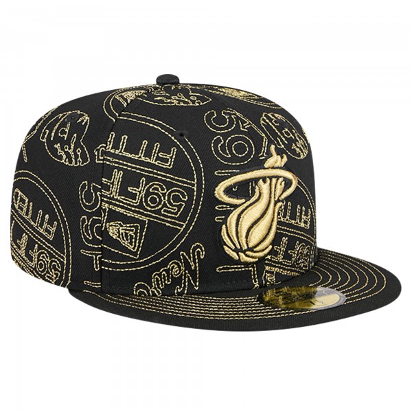 Бейсболка Miami Heat New Era Black 59FIFTY Day Allover Print Stencil