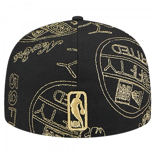 Бейсболка Miami Heat New Era Black 59FIFTY Day Allover Print Stencil
