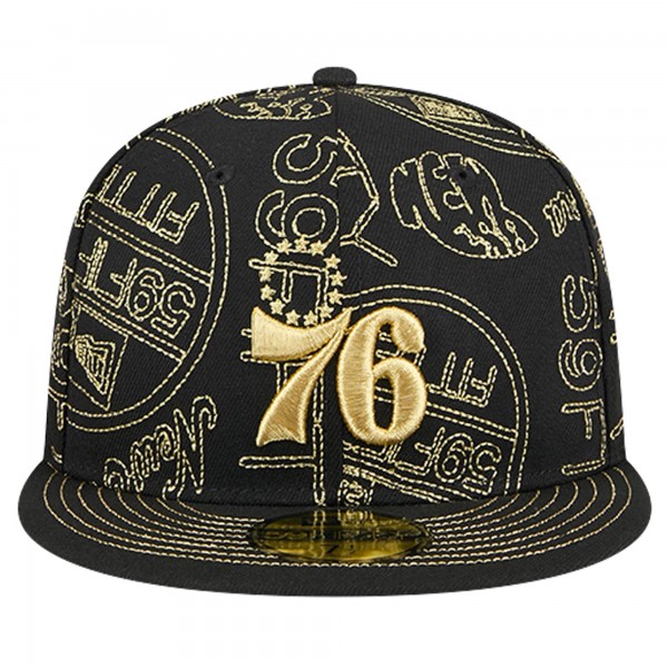 Бейсболка Philadelphia 76ers New Era Black 59FIFTY Day Allover Print Stencil