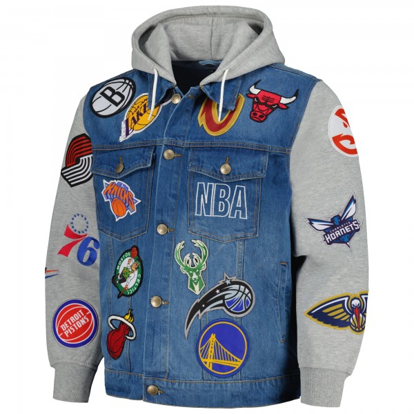 Джинсовая куртка NBA FISLL All Teams Full-Button Hoodie - Blue/Gray