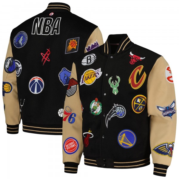 NBA FISLL All Logo Aviator Wool Varsity Jacket - Black/Khaki