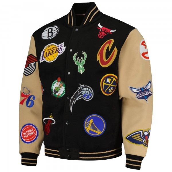 NBA FISLL All Logo Aviator Wool Varsity Jacket - Black/Khaki