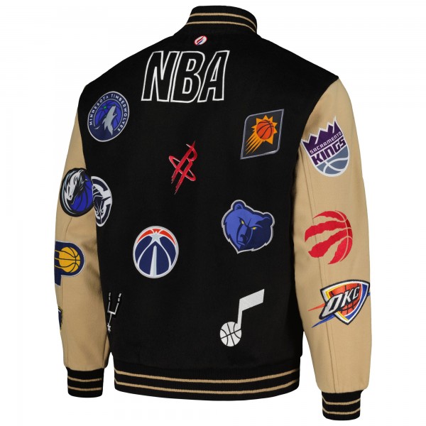 NBA FISLL All Logo Aviator Wool Varsity Jacket - Black/Khaki