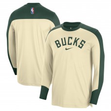 Milwaukee Bucks Nike Cream 2024/25 Authentic Pre-Game Legend Long Sleeve Shooting Shirt