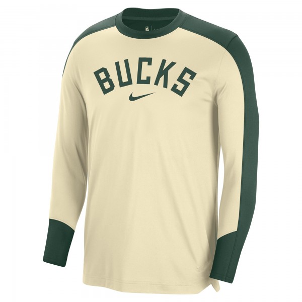 Milwaukee Bucks Nike Cream 2024/25 Authentic Pre-Game Legend Long Sleeve Shooting Shirt
